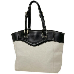 Gucci Logo Tote Bag Handbag Shoulder Canvas White Black